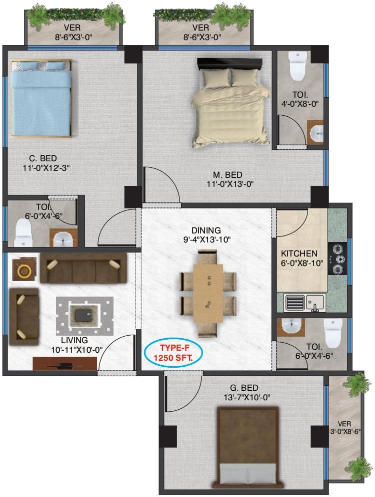 1250 SFT FLAT SHARE 3 BED BATH @ NAVANA GARDENIA SAVER